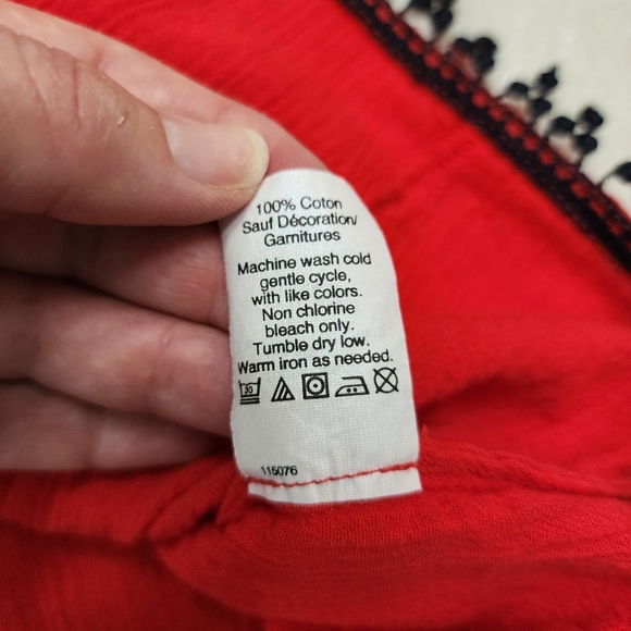 J. Crew Red Navy Blue Embroideeed Pom Pom Tunic Cotton Top Size S Women - Picture 2 of 8